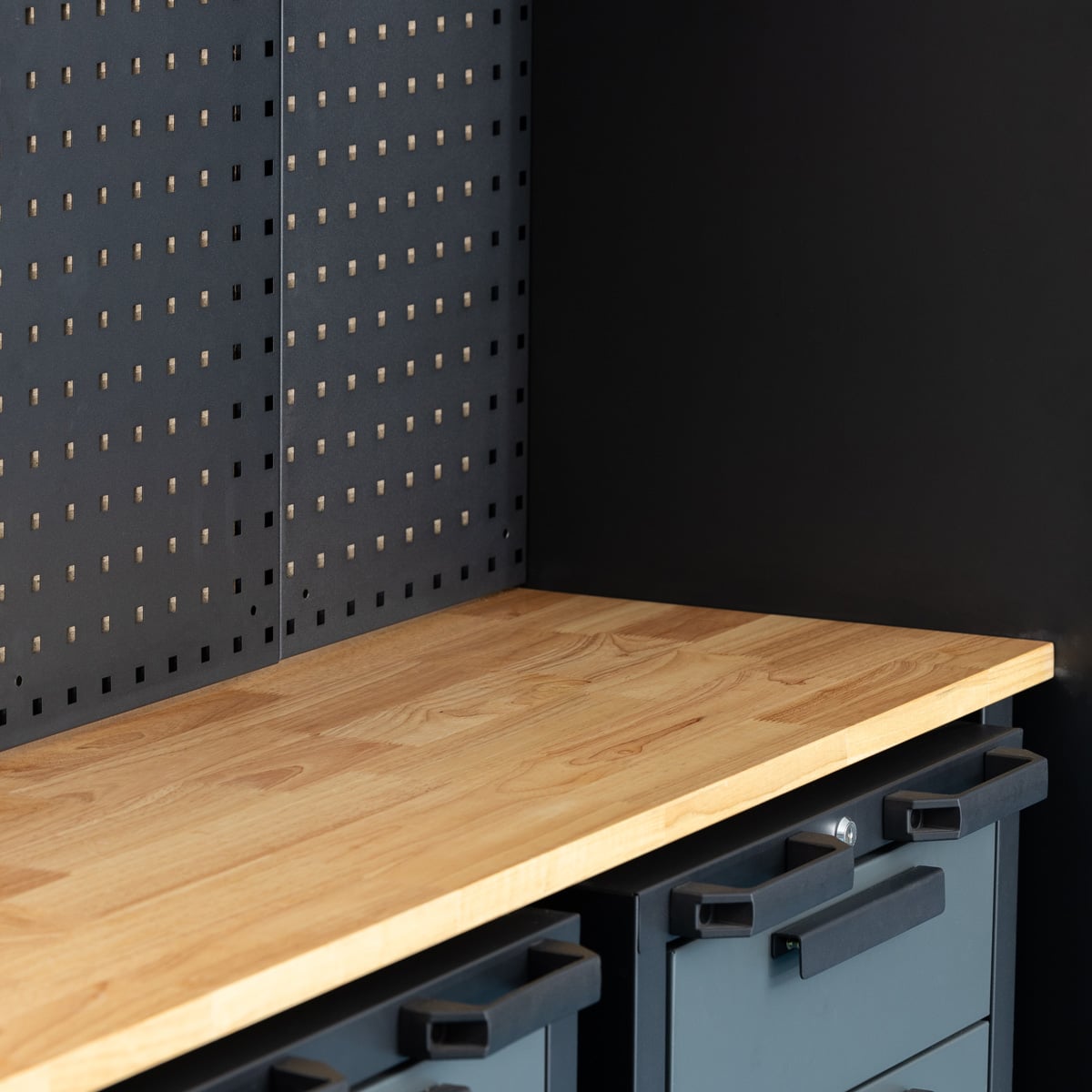 SGS 6pc Garage Storage System - Work Bench, Wheeled Cabinets, Wall Shelving & Side Cabinet